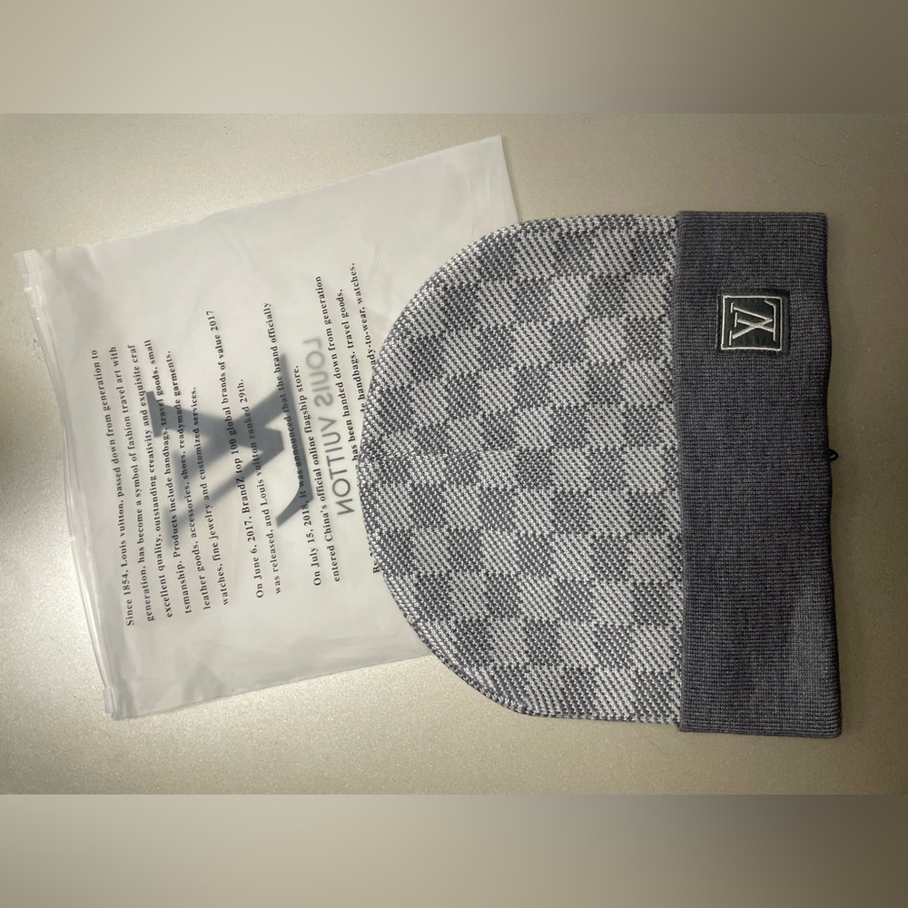 Louis Vuitton Gray Check Knit Beanie